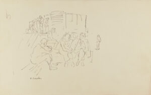 Figures Sitting with Truck in Background