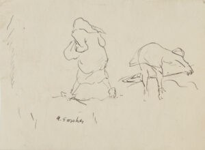 Woman Walking, Woman Bending Over