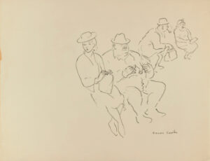 Four Figures Seated on Benches