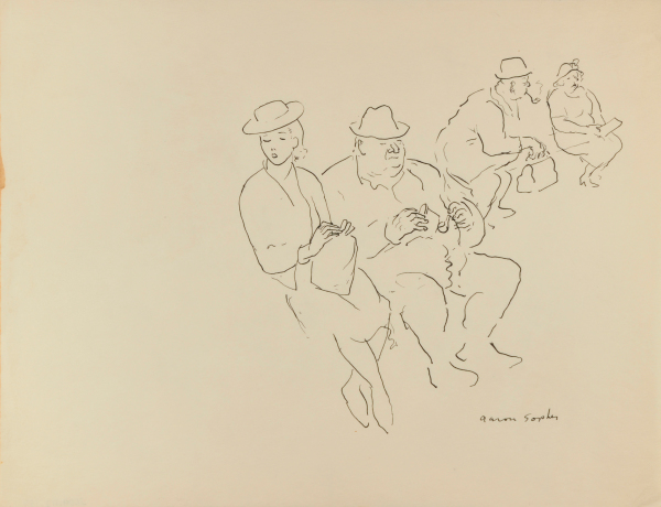 FOUR FIGURES SEATED ON BENCHES