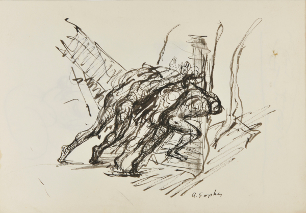 GROUP OF MEN PUSHING (RECTO); SKETCHES OF WOMEN (VERSO)