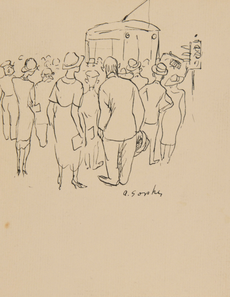 LARGE GATHERING IN FRONT OF TROLLEY