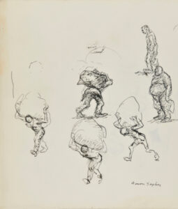 Studies of Figures Carrying Large Objects (recto); Sketch of Woman Sitting on Stairs (verso)