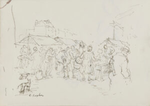 Market Scene (recto); Woman with Dog (verso)