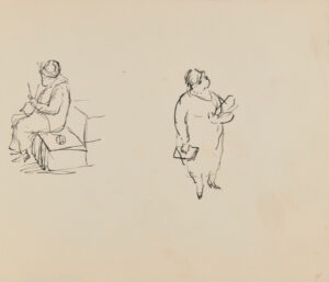 Woman Sitting and Knitting, Woman Standing