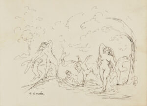 Nudes Posing in the Forest (recto); Office Scene (verso)
