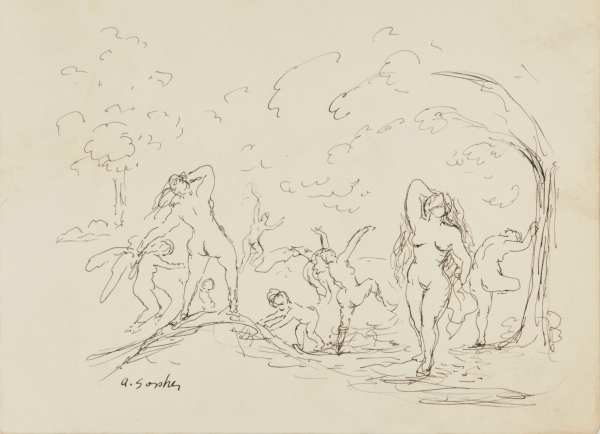 NUDES POSING IN THE FOREST (RECTO); OFFICE SCENE (VERSO)
