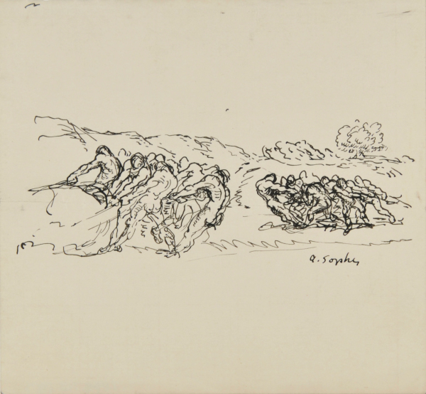 MEN PULLING A LARGE OBJECT