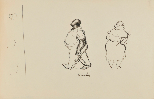 MAN WALKING, WOMAN STANDING