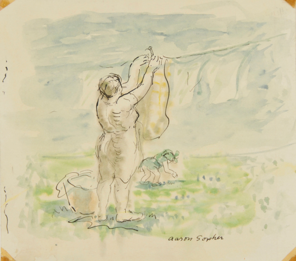 WOMAN HANGING UP LAUNDRY