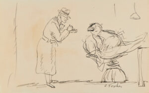 Standing Man with Trench Coat Talking to Seated Man with Cigar