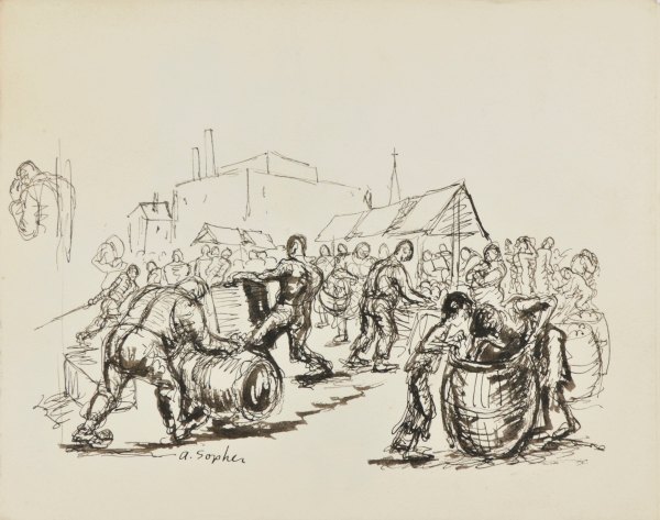 STREET SCENE (RECTO); FIGURE STUDIES (VERSO)