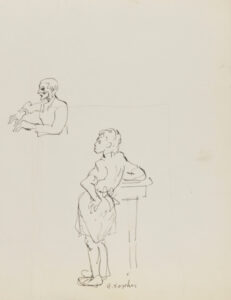 Woman Leaning Against Table