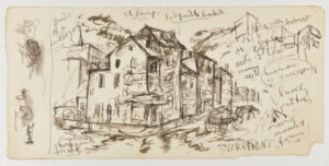 Street Scene with Inscriptions (recto); Sketch of a Man (verso)