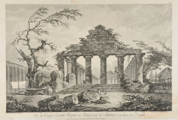 Vue du Temple Exastile Periptere de Pestum pres de Salernes à 20. lieues de Naples