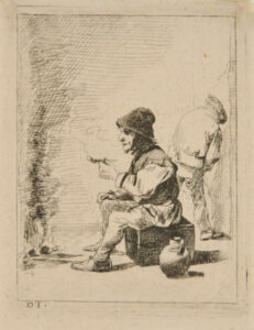 Two Peasants, One Smoking, Sitting Before a Fire