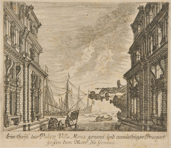 Ein theijl des Palazz Villa Mena genant, und anmuthiger Prospect gegen dem Meer, zu Genoua