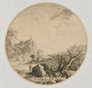 Rocky Landscape, with Broken Tree in Foreground