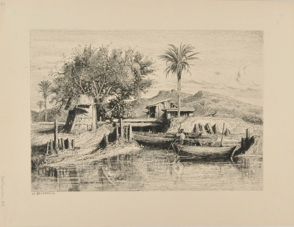 Oriental landscape, with man in boat - Image 2