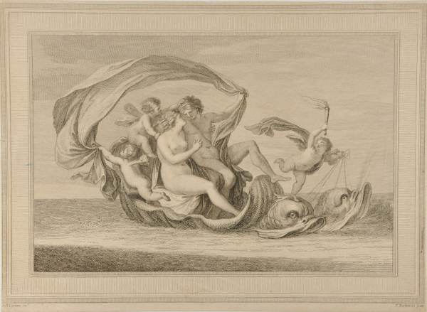 APOLLO AND VENUS (?) ON A SHELL, DRAWN BY DOLPHINS