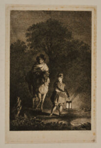 Man on Horseback and Boy – Night Scene