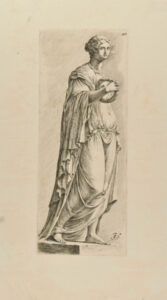 Draped Female Figure Holding a Wreath Turned to Right