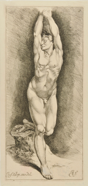 Nude Man with Arms Upraised