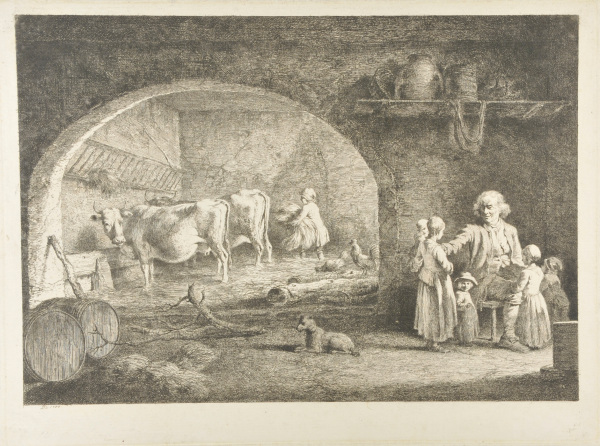 Interior of a Barn, with Old Man, Surrounded By Five Children - Image 2