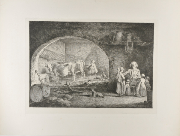 Interior of a Barn, with Old Man, Surrounded By Five Children - Image 2