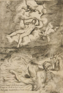 “Correte Amanti —” (Venus and two cupids in the clouds)