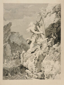Old Bard Playing on His Harp, Standing on a Cliff above Rough Waters