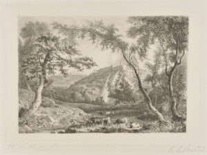 Italian Landscape; Cattle Drinking from Stream in Foreground