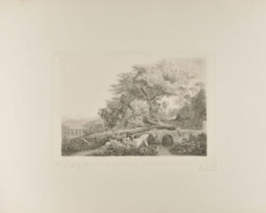 Italian Landscape; Stream at Right and Large Tree in Background