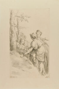 Five female musicians in a landscape