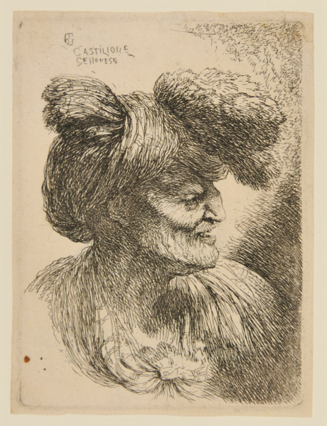 OLD MAN WEARING TURBAN ORNAMENTED WITH FUR, FACING RIGHT