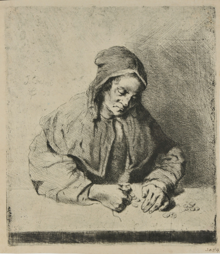 Woman Counting Money at a Table