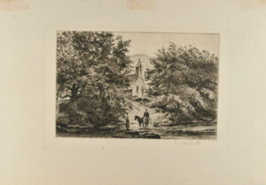 Landscape with Church; Man Watering Horses in Stream