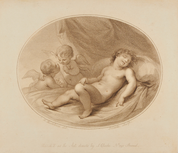 Sleeping Child with Two Small Angels at Left