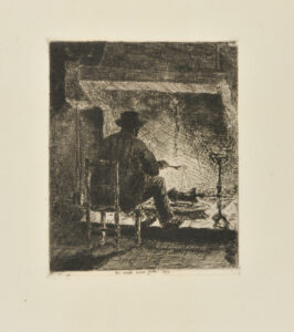 Man at a Fireplace Roasting a Fowl on a Spit