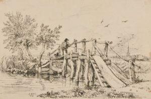 Man Fishing from a Bridge