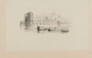 Boats on River, with Stone Bridge and Cathedral in Background