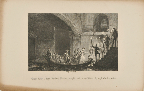 QUEEN JANE & LORD GUILFORD DUDLEY BROUGHT BACK TO THE TOWER THROUGH TRAITORS GATE