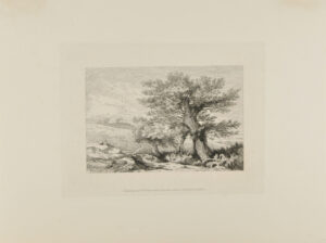 Landscape Man and Dog Lying on Knoll at Left