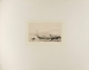 Fisherman Drying Nets on Boats