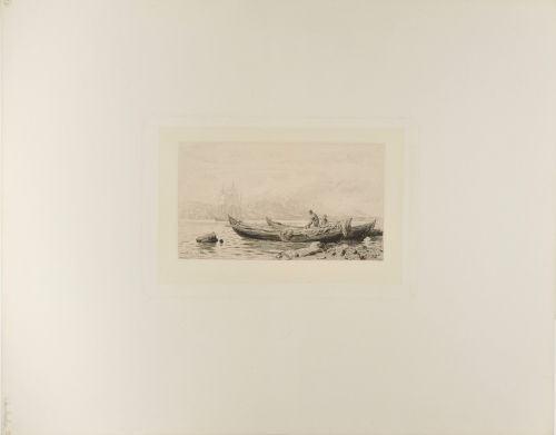 FISHERMAN DRYING NETS ON BOATS