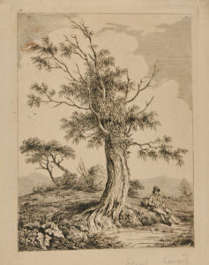 Landscape, with Man with Pack Resting Near an Old Tree