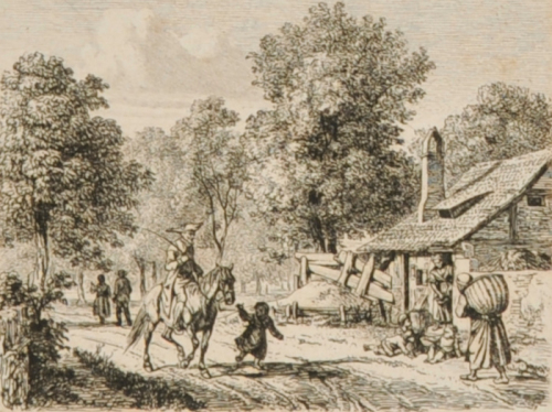 A Horseman Riding by a Cottage