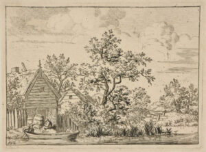 Figures with Two Barrels at the Door of a Cottage