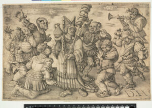 Carnival Scene (Six Men Dancing around an Old Woman, with a Musician at Right)