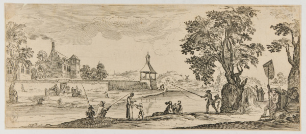 RIVER SCENE WITH PEOPLE FISHING